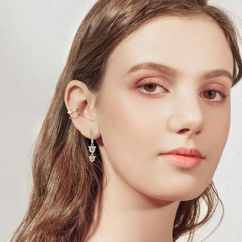 Moissanite Drop Earrings in Gold-Plated Silver – Cascading Elegance