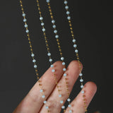Elegant Light Blue Bead Necklace  luxurious gold-plated titanium steel