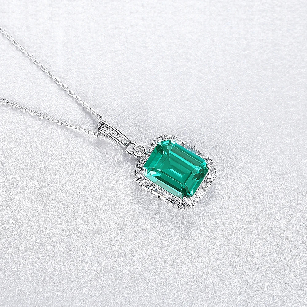 Square Emerald Pendant Necklace in Sterling Silver - Love's Verdant Whisper