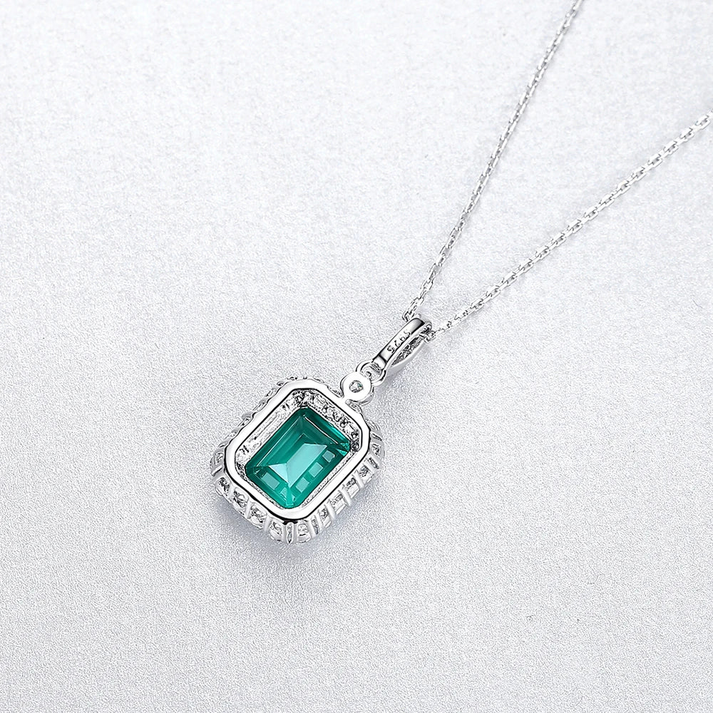 Square Emerald Pendant Necklace in Sterling Silver - Love's Verdant Whisper