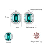 Square Emerald Stud Earrings in Sterling Silver- Love's Verdant Whisper