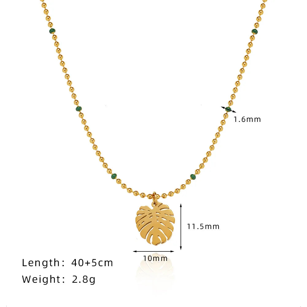 Waterproof Gold Leaf Pendant Necklace in 18K Gold Plated Stainless Steel