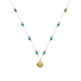 Waterproof Green Bead Shell Necklace in 18K Gold-Plated Stainless Steel