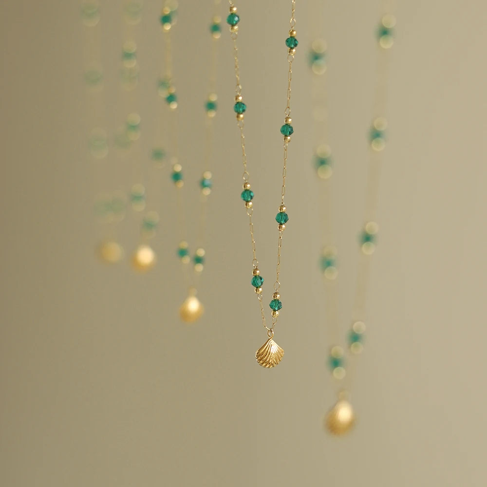 Waterproof Green Bead Shell Pendant Necklace