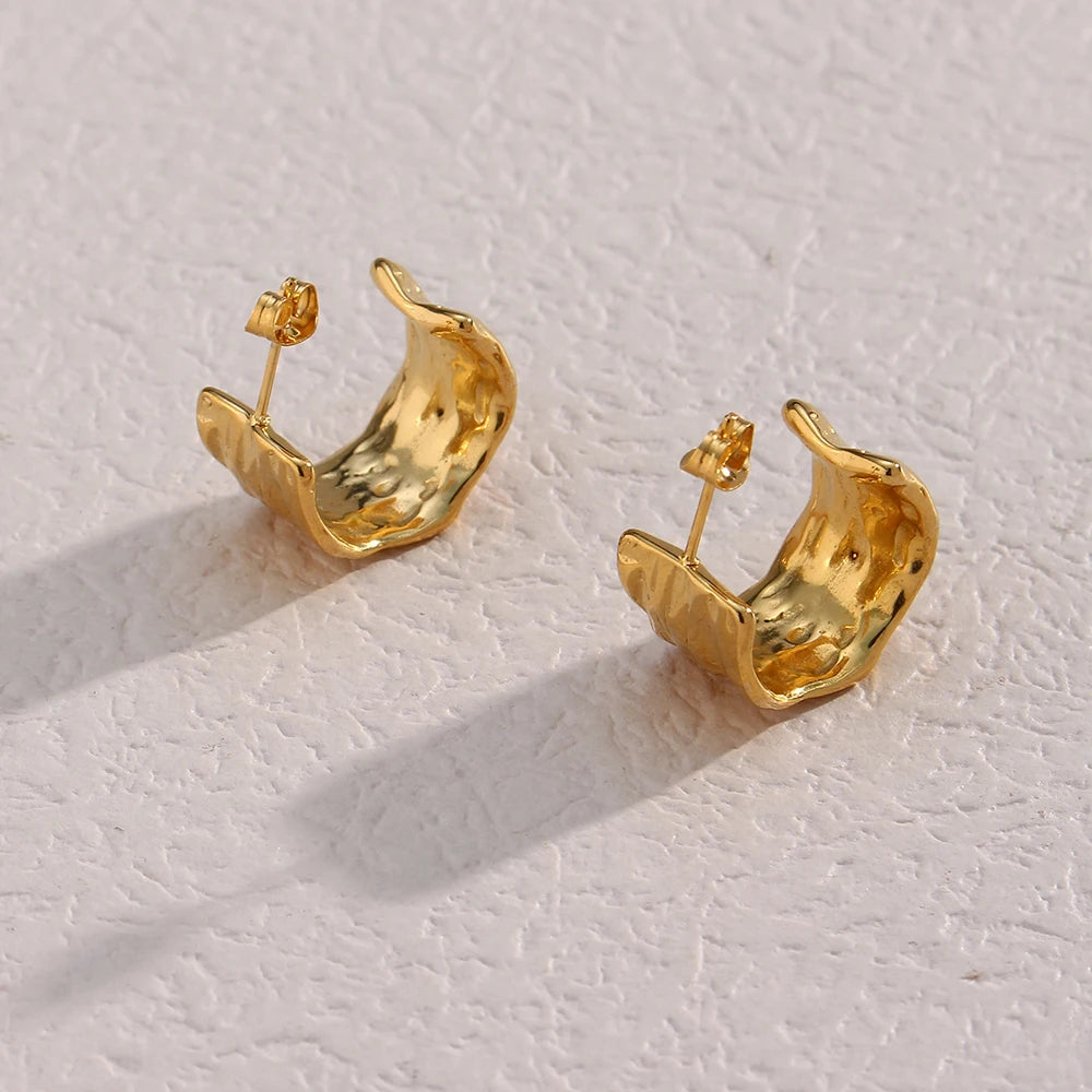 Waterproof Wide Hoop Earrings - 18K Gold