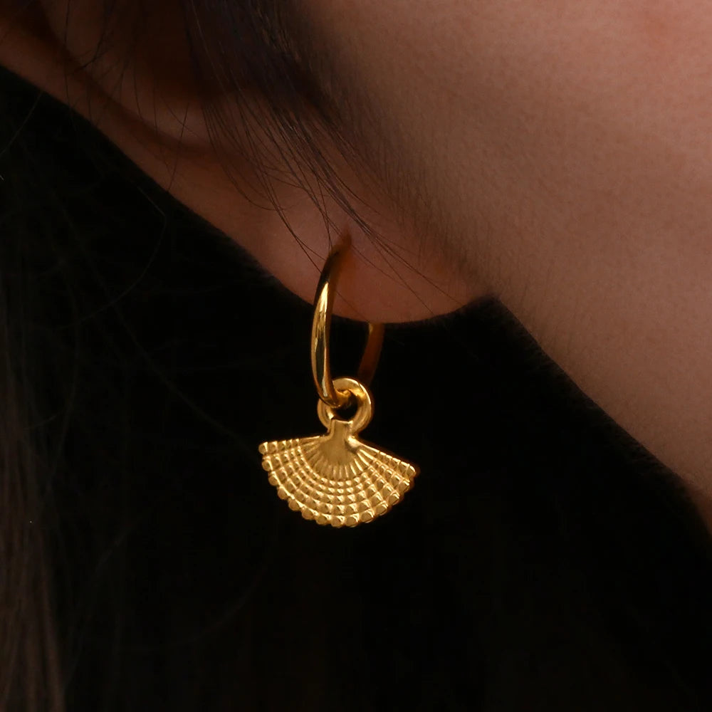 Waterproof Bohemian Fan Charm Hoop Earrings - 18K Gold Plated