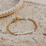 Waterproof Freshwater Pearl & Woven Chain Bracelet - 18K Gold Plated