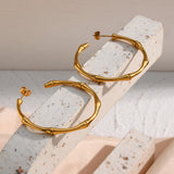 LillyFleur Waterproof Minimalist Gold Bamboo Hoop Earrings - 18K Gold Plated