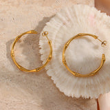 LillyFleur Waterproof Minimalist Gold Bamboo Hoop Earrings - 18K Gold Plated