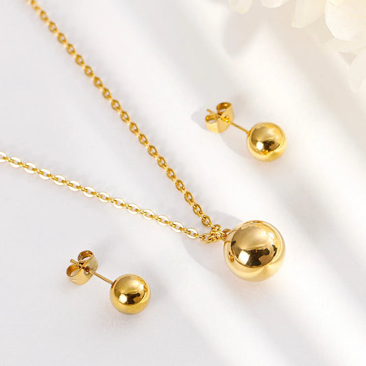 Waterproof Elegant Gold & Silver Ball Pendant and Earrings Set