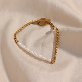 Waterproof Freshwater Pearl & Woven Chain Bracelet - 18K Gold Plated