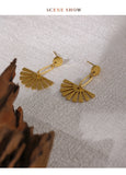 Waterproof Petal Fan Flower Drop Earrings - 18K Gold Plated
