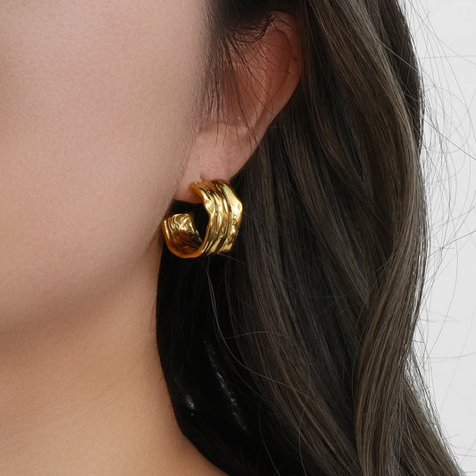 Waterproof Wide Hoop Earrings - 18K Gold