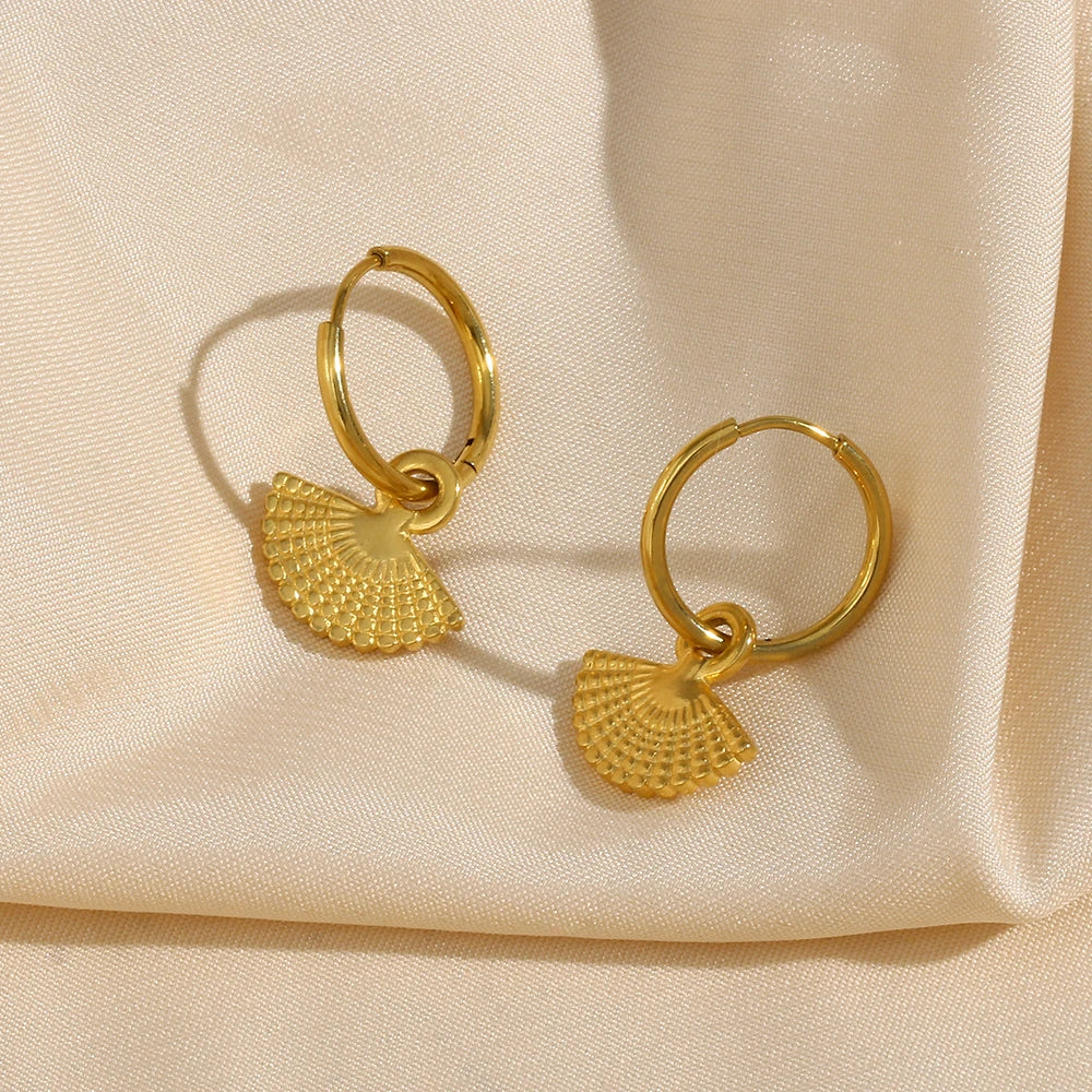 Waterproof Bohemian Fan Charm Hoop Earrings - 18K Gold Plated