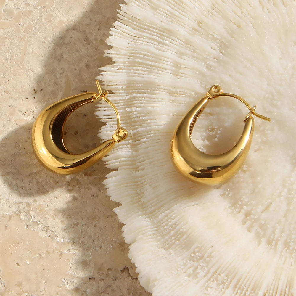 Waterproof U-Shape Hoop Earrings - 18K Gold Plated