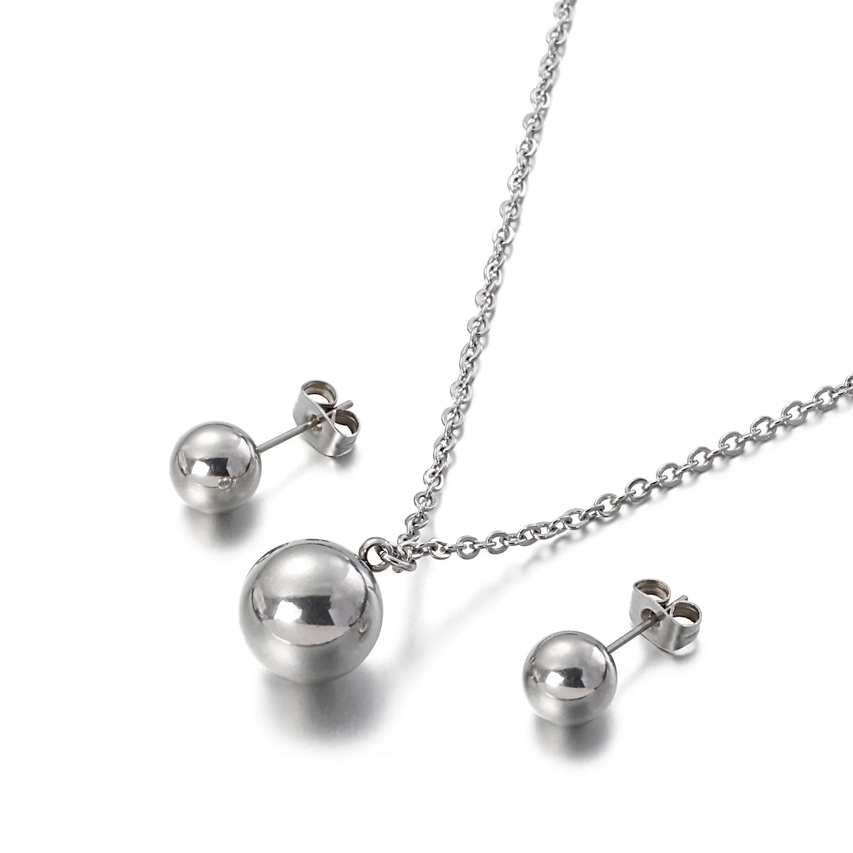 Waterproof Elegant Gold & Silver Ball Pendant and Earrings Set