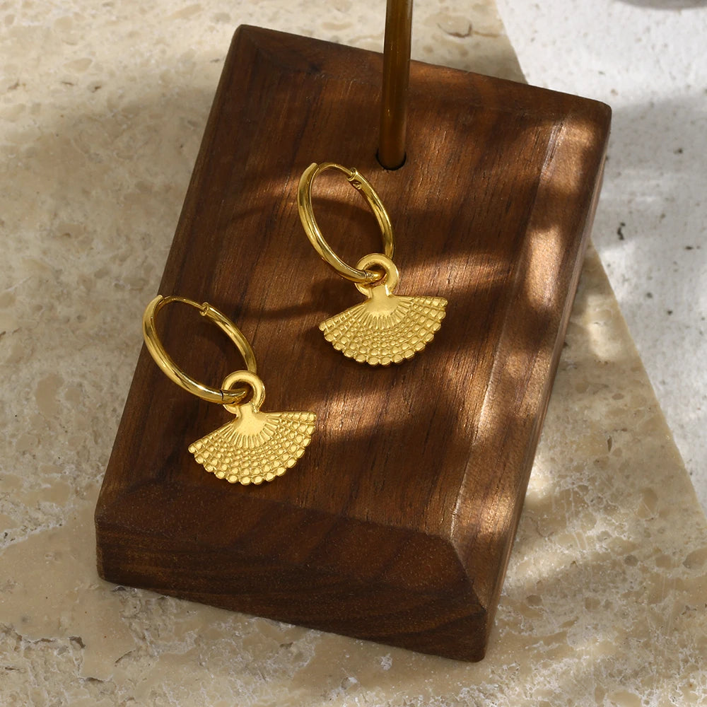 Waterproof Bohemian Fan Charm Hoop Earrings - 18K Gold Plated
