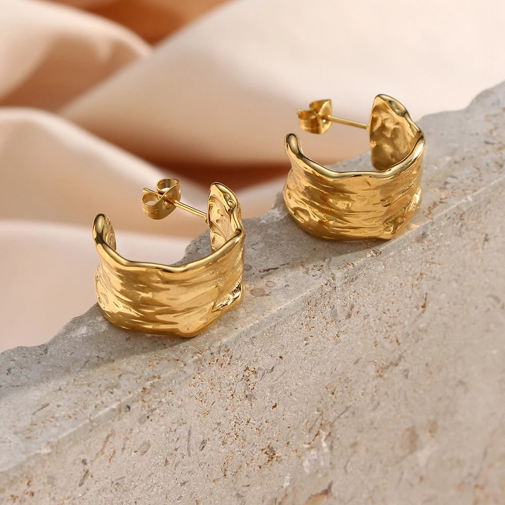 Waterproof Wide Hoop Earrings - 18K Gold