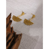 Waterproof Petal Fan Flower Drop Earrings - 18K Gold Plated