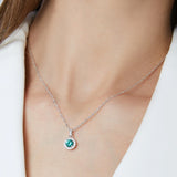 Halo Pendant Necklace in Sterling Silver and Green Stone