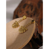 Waterproof Petal Fan Flower Drop Earrings - 18K Gold Plated