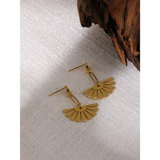 Waterproof Petal Fan Flower Drop Earrings - 18K Gold Plated