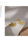 Waterproof Petal Fan Flower Drop Earrings - 18K Gold Plated