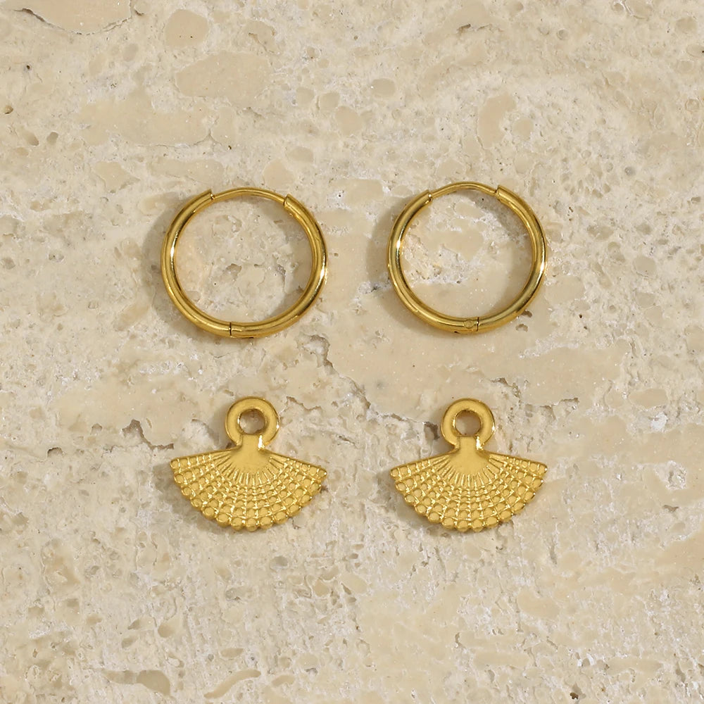 Waterproof Bohemian Fan Charm Hoop Earrings - 18K Gold Plated