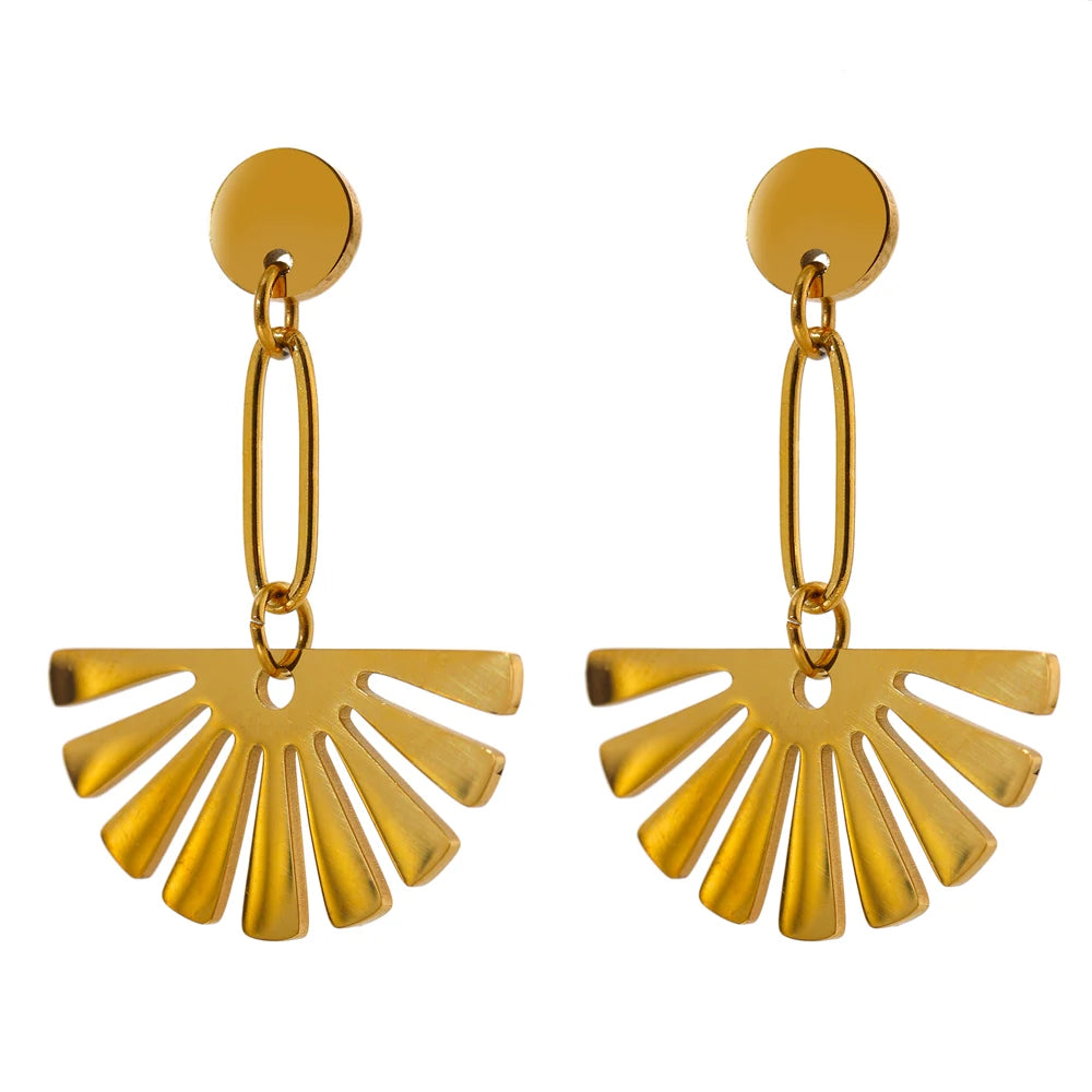 Waterproof Petal Fan Flower Drop Earrings - 18K Gold Plated
