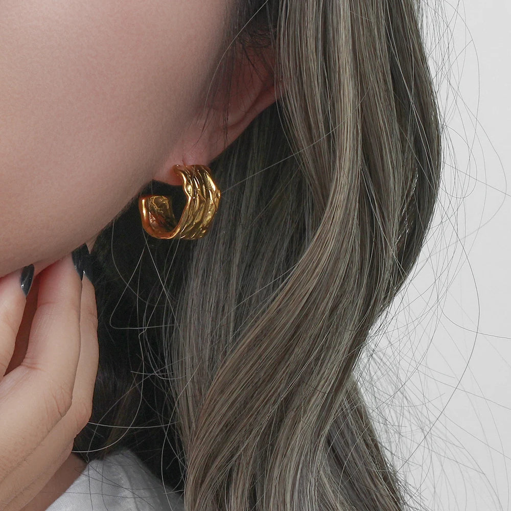 Waterproof Wide Hoop Earrings - 18K Gold