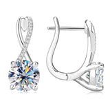 Moissanite Drop Hoop  Earrings in White Gold Plated Silver
