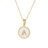 Waterproof White Shell Initial Pendant Necklace in 18K Gold-Plated Stainless Steel