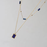Waterproof Lapis Lazuli Geometric Pendant Necklace in 18K gold Plated Stainless Steel