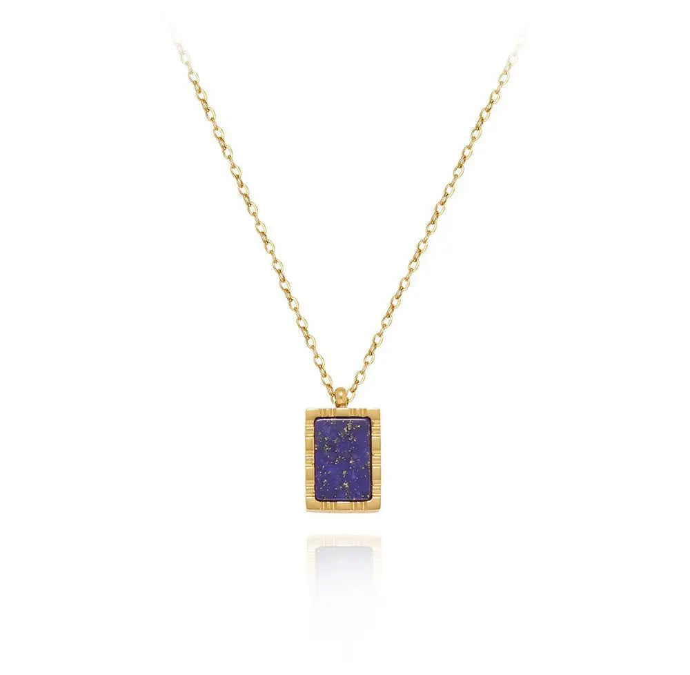Waterproof Lapis Lazuli Geometric Pendant Necklace in 18K gold Plated Stainless Steel