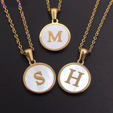 White Shell Initial Pendant Necklace in 18K Gold-Plated Stainless Steel