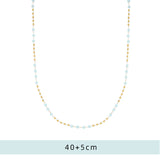 Waterproof Light Blue Bead Necklace in 18K Gold Plated Stainless steel