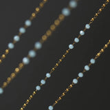 Waterproof Light Blue Bead Necklace in 18K Gold Plated Stainless steel