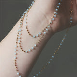 Elegant Light Blue Bead Necklace—gold-plated, lightweight, and chic
