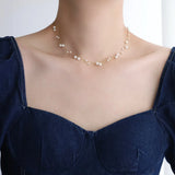 Waterproof Pearl Chain Necklace in 18K Gold-plated Stainless Steel