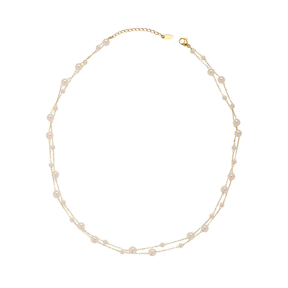 Waterproof Pearl Chain Necklace in 18K Gold-plated Stainless Steel