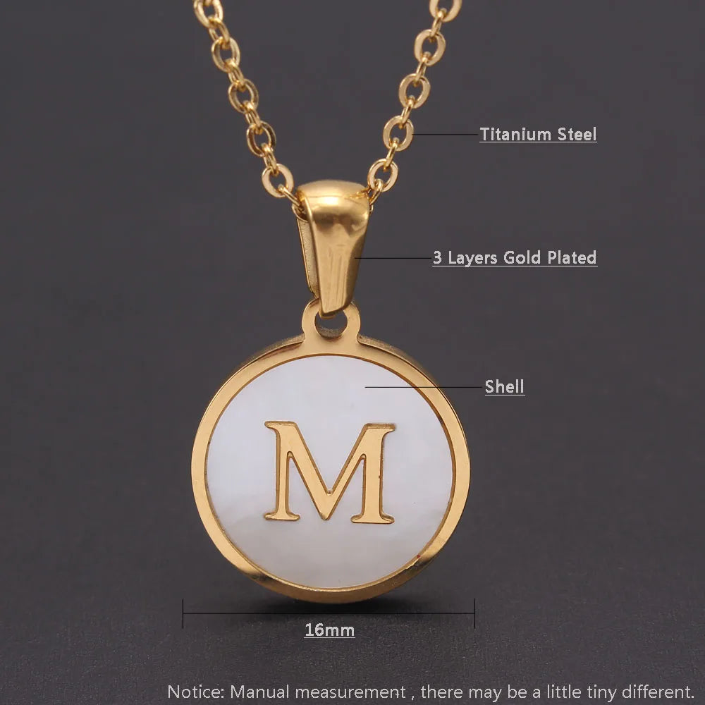 Waterproof White Shell Initial Pendant Necklace in 18K Gold-Plated Stainless Steel