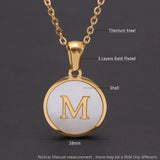 Waterproof White Shell Initial Pendant Necklace in 18K Gold-Plated Stainless Steel