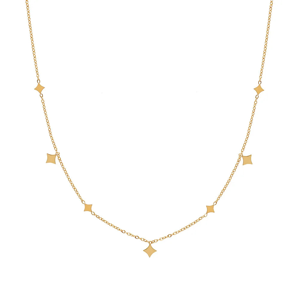 Waterproof Romantic Star Pendant Necklace in 18K Gold-Plated Stainless Steel