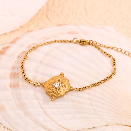 Waterproof North Star Compass Charm Bracelet - 18K Gold Plated