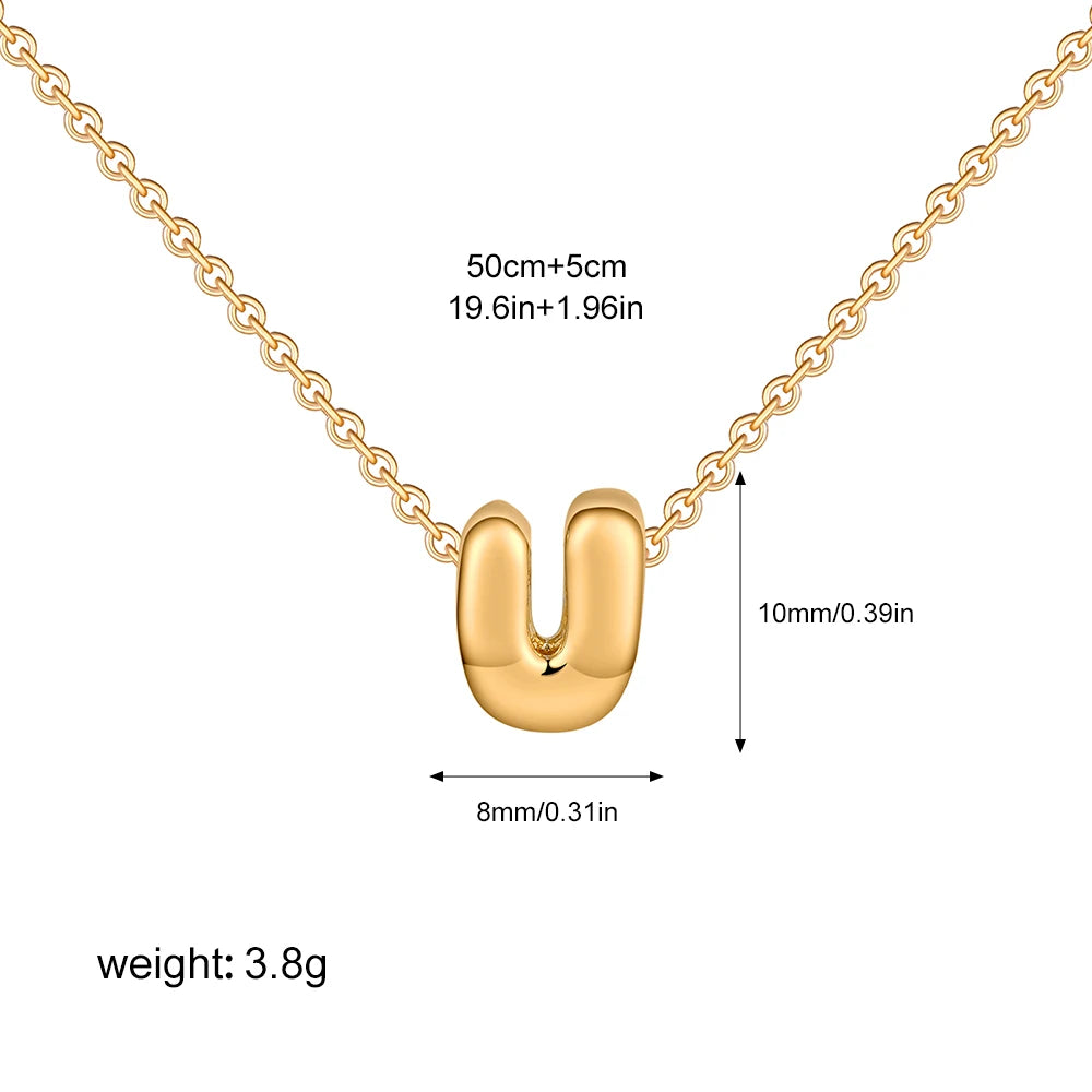 3D Bubble Initial Letter U in 18K Gold-Plated Stainless Steel size 10mmx8mm and chain 50cm+5cm