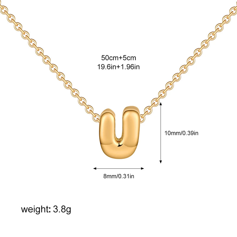 3D Bubble Initial Letter U in 18K Gold-Plated Stainless Steel size 10mmx8mm and chain 50cm+5cm