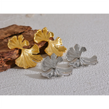 Waterproof Ginkgo Leaf Gold Drop Earrings - 18K Gold Plated