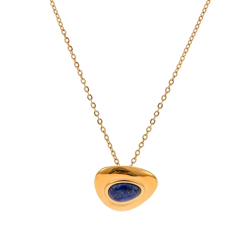 Delicate Lapis Lazuli Handmade Necklace Stainless Steel 18K PVD Plated Gold Aesthetic Jewelry