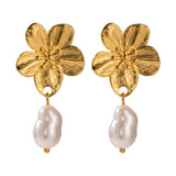 Waterproof Cherry Flower Pearl Earrings - 18K Gold Plated stainless steel
