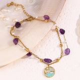 Waterproof Ocean Style Natural Purple Stone Anklet - 18K Gold Plated